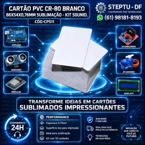 Cartão Pvc Cr-80 Branco 86x54x0,76mm Kit 50Unid. Sublimação Arduino Automação COD-CP511