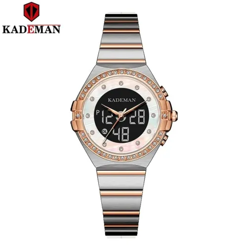 Relógio Feminino Kademan K9079L Luxo - Zircônias e Aço Inox