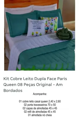 Kit Cobre Leito Queen 8 Peças Dupla Face Verde + 2 itens