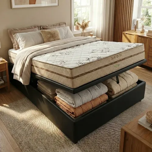 Colchão Casal Toronto 30 cm D28 Molas Ensacadas + Base Baú Corino Preto - ECOTEC