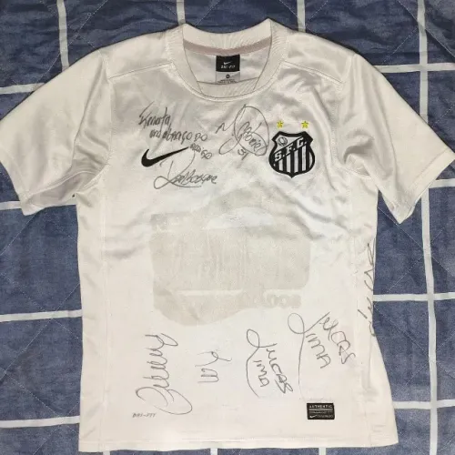 camisa original 2015 santos fc assinada elenco tamanho m infantil 2016 branca