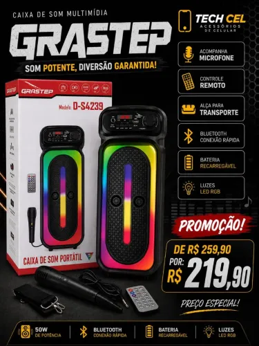 CAIXA DE SOM GRANDE COM MICROFONE E CONTROLE 