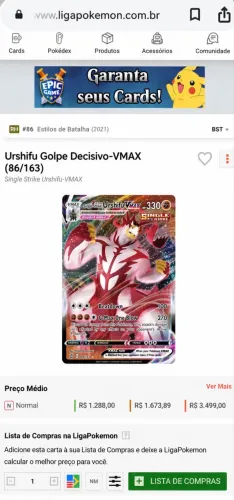 Carta Pokémon (NM) 20% menos da liga