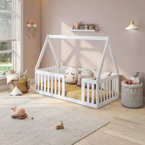 Mini Cama Montessoriana com Grade e Telhado