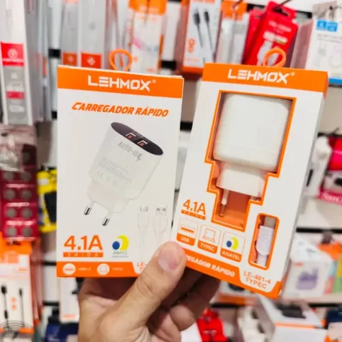 Carregador 4.1A LEHMOX LE-481-4 com 2 portas USB + Cabo Tipo-C