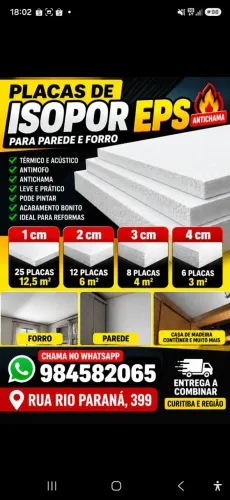 Placas de Isopor EPS para Forro e Parede 1 a 4cm - Antichama