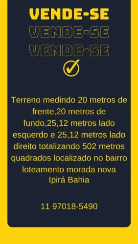 Vende-se um terreno no loteamento Évora, Ipirá Bahia