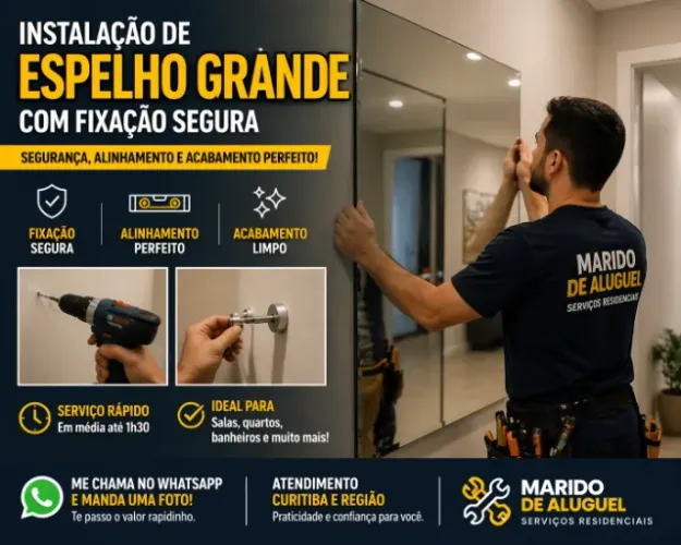 Espelho Grande de Parede com Instalação Segura em Curitiba