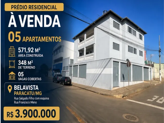 PRÉDIO RESIDENCIAL COM 05 APARTAMENTOS À VENDA - BELA VISTA - PARACATU/MG
