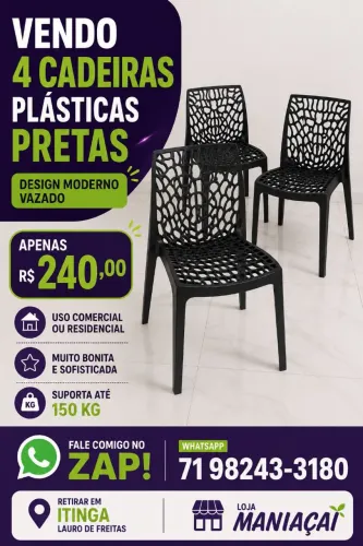 4 Cadeiras plásticas vazada plástica
