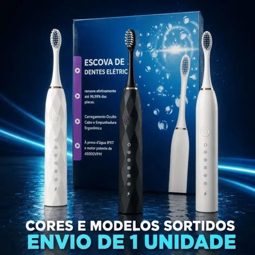 Escova de Dentes Elétrica Recarregável 6 Modos 4 Refil USB