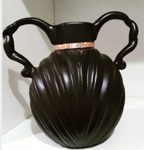 Vaso Luxuoso Folha Com Alça Strass Rose