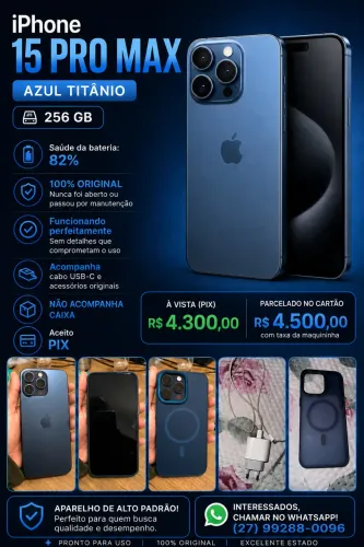 iPhone 15 Pro Max 256 GB - Azul Titânio | Excelente Estado
