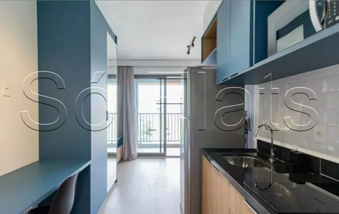 Studio mobiliado disponível para locação Brooklin 27m² próximo Metrô e Av. Santo Amaro.