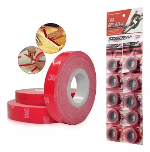 Kit 10 Fitas Dupla Face 3m Vermelha 5 Mts X 11 Mm Largura