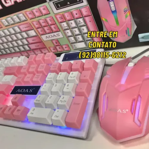 Teclado e Mouse Pink Rosa Led Rgb-Entregas 9h as 22h