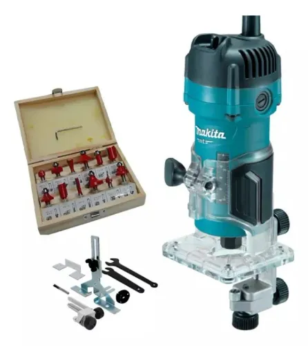 TUPIA MAKITA 6MM 530W 1/4POL M3700B-220V C/JOGO DE FRESA 12PCS