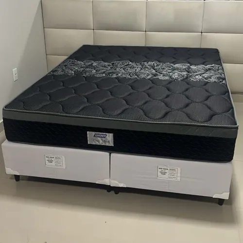 Colchão Queen New York Molas Ensacadas+ Base Box Simples Corino Branco - GAZIN