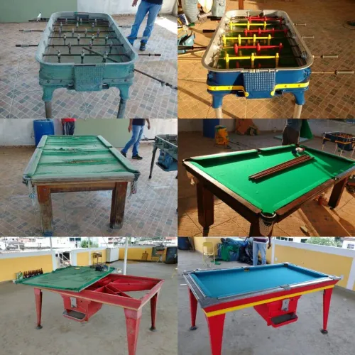 Sinuca, totó, máquina música, ping pong...