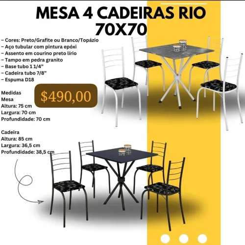 Mesa 4 cadeiras rio 70 × 70 