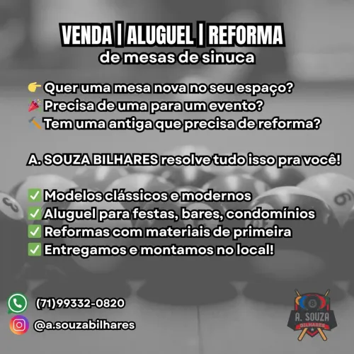 Venda, aluguel e reforma de mesas de sinucas 