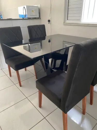 Mesa de jantar luxo 4 cadeiras tampo de vidro lackeado em mega Promoção!