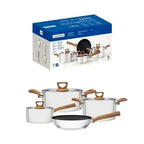 *Jogo de Panelas Tramontina Inox Fundo Triplo 4 Peças Brava Baquelite*