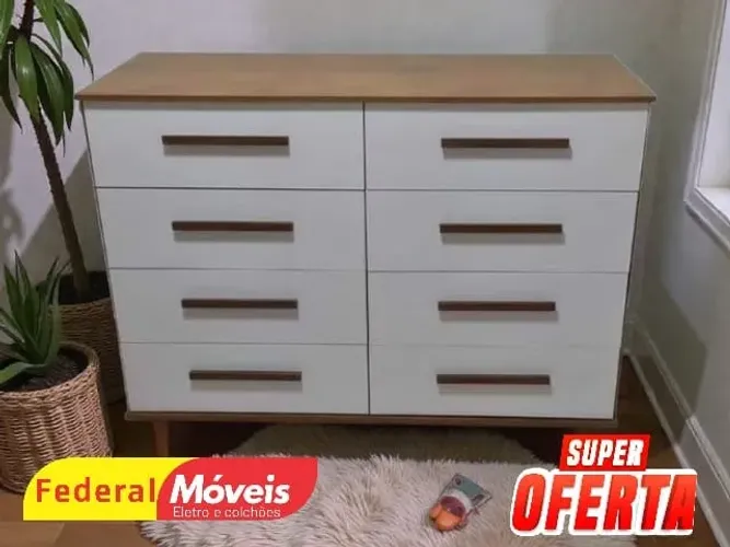 COMODA 8 GAVETAS OFF WHITE MAIS VENDIDO