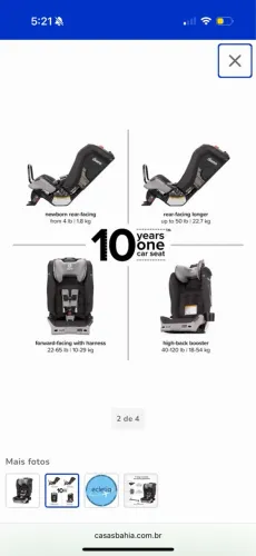 Cadeira de Carro Diono Radian 3RXT 10 em 1 - Até 120 Libras