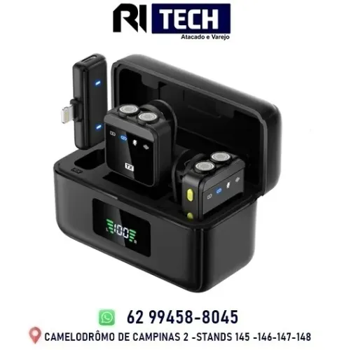 Microfone Lapela Profissional Duplo Sem Fio iPhone Tipo C Android 