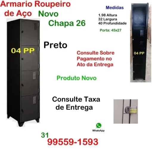 Armário Roupeiro de Aço 04 Portas preto comercio Empresa Vestiário Industria Escola casa