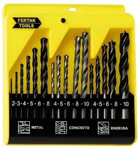 Kit Jogo De Brocas Com 16 Peças para Concreto Madeira Aço C/ Estojo Para Furadeira z1446