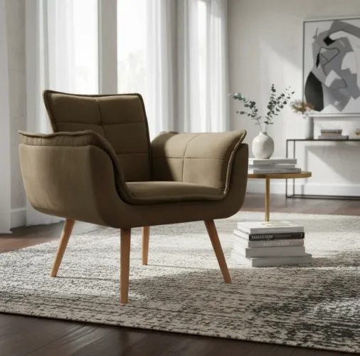 Poltronas Rafaela Veludo Com pés De Madeira