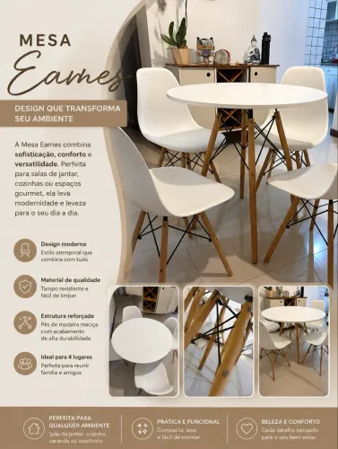 MESA REDONDA EAMES COM 4 CADEIRAS