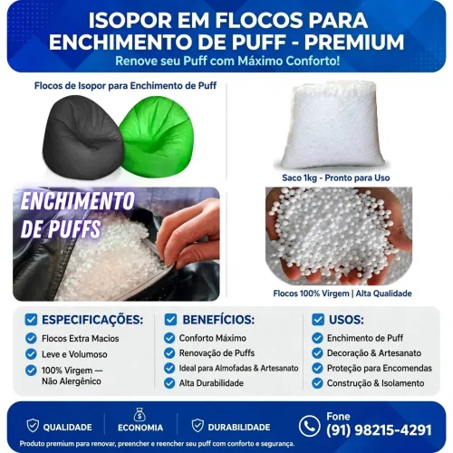 ISOPOR TRITUTADO EM FLOCOS PARA ENCHIMENTO DE PUFF