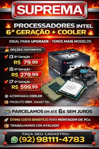 PROCESSADOR INTEL CORE + COOLER SOCKET 1151 6 GERAÇÃO 