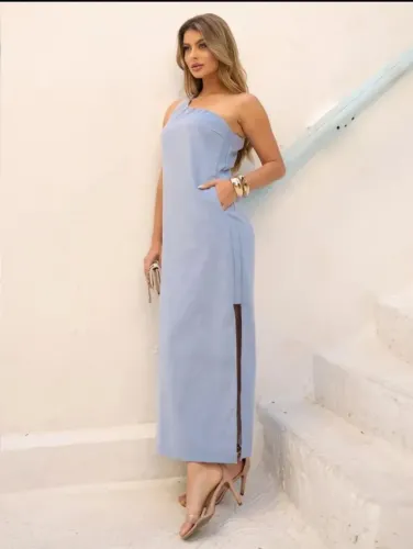 Vestido de Linho Azul Claro