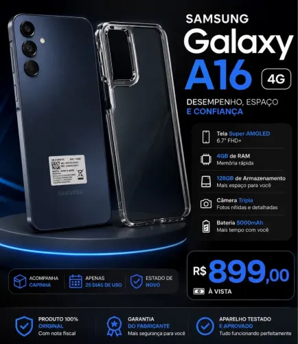 Samsung Galaxy A16 4GB RAM 128GB Preto | 25 Dias de Uso