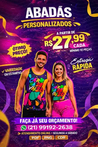Abadá Personalizado R$27,99 | A partir de 10 Peças