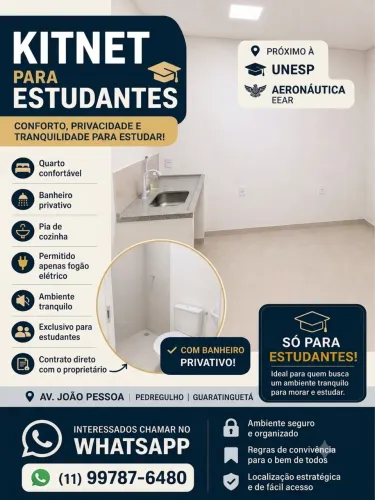 Kitnet para estudantes Unesp e EEAR