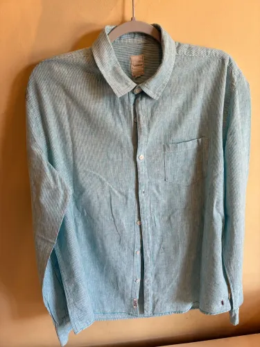 Camisa de Linho Siberian - Listrada Verde | Manga Longa | Tam G