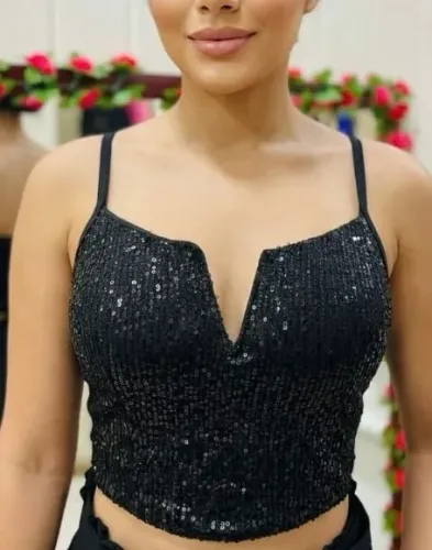 Cropped preto brilhoso novo