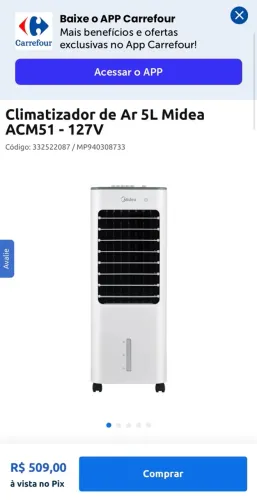 Climatizador de ar midea acm51, 127 volts