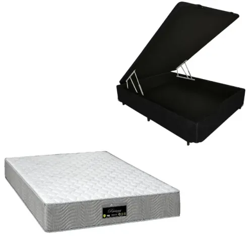 Colchão Casal Riviera + Base Baú Casal Preto Galaxy