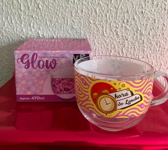 Caneca de Vidro "Hora do Lanche"