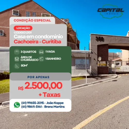 Casa em Condomínio com 03 quartos - Bairro Cachoeira - Curitiba