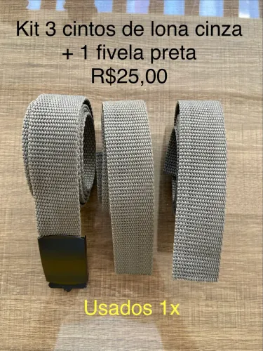 Kit 3 cintos de lona cinza + 1 fivela preta