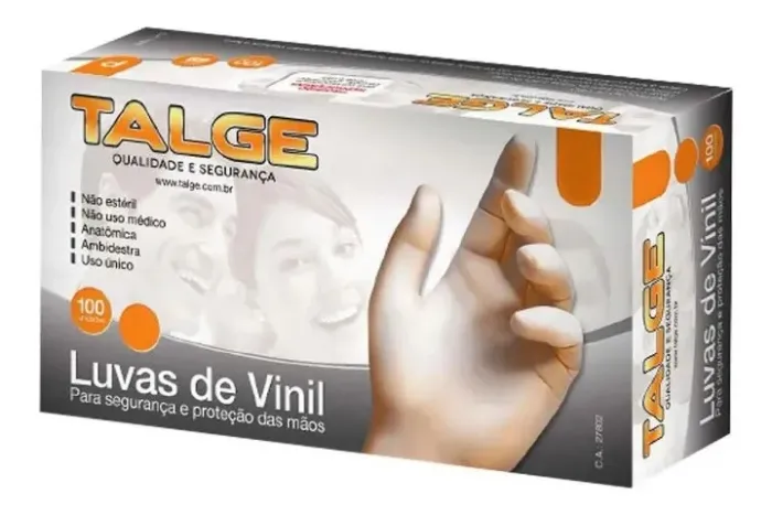 Luvas Descartáveis Vinil sem Pó Talge Tamanho M Cor Transparente 9x100un