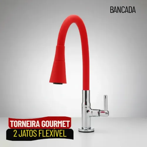 Torneira Gourmet de Bancada Flexível Emborrachada Vermelha com Cone e 2 Jatos - SCS15