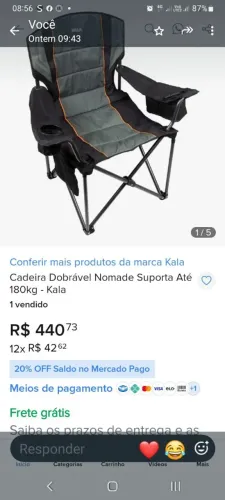 Cadeira camping dobrável Kala
